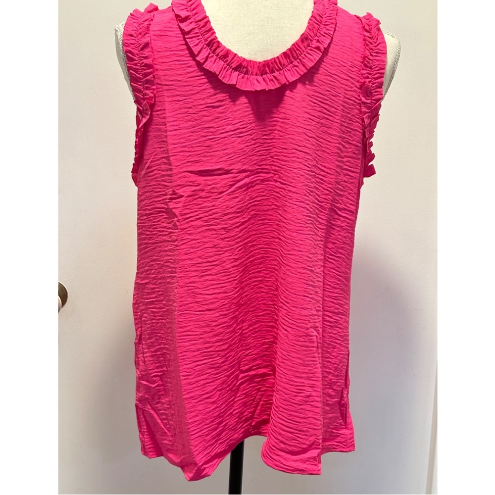 Pink Ruffle Sleeveless Blouse Shirt - Picture 4 of 5